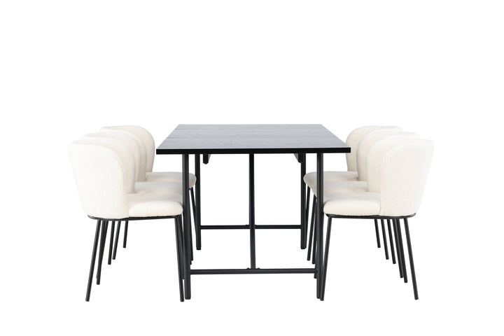 Venture Home Astrid Dining Table 200*75 - Matte black / Matte black MDF with veneer +Edina Dining Chair - Black / White Boucle _6