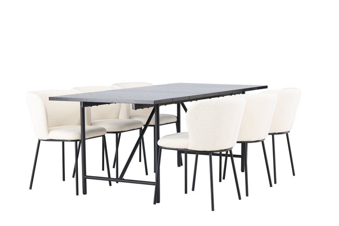 Venture Home Astrid Dining Table 200*75 - Matte black / Matte black MDF with veneer +Edina Dining Chair - Black / White Boucle _6