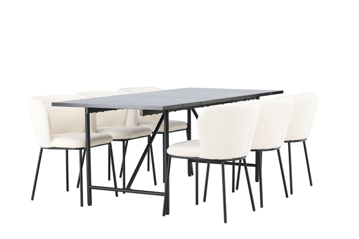 Venture Home Astrid Dining Table 200*75 - Matte black / Matte black MDF with veneer +Edina Dining Chair - Black / White Boucle _6