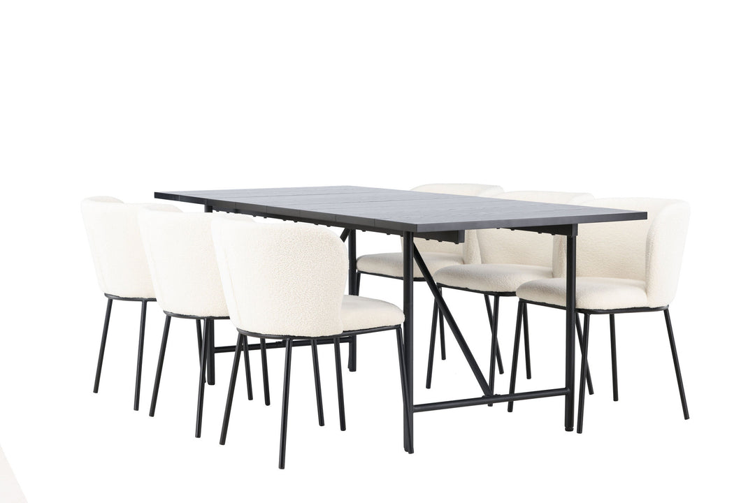 Venture Home Astrid Dining Table 200*75 - Matte black / Matte black MDF with veneer +Edina Dining Chair - Black / White Boucle _6