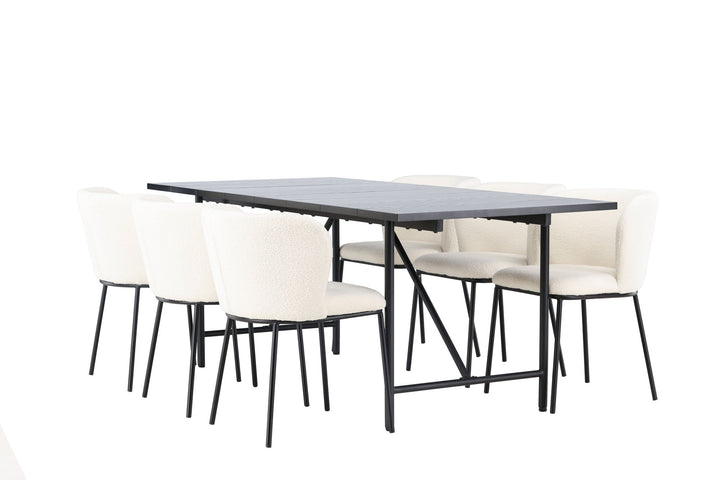Venture Home Astrid Dining Table 200*75 - Matte black / Matte black MDF with veneer +Edina Dining Chair - Black / White Boucle _6