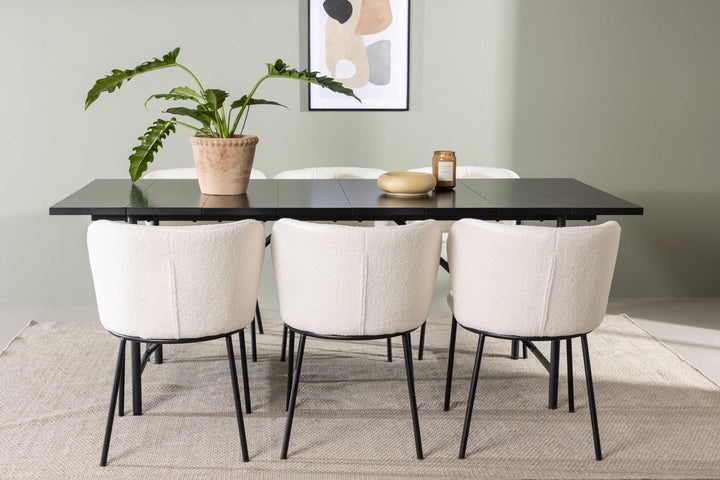 Venture Home Astrid Dining Table 200*75 - Matte black / Matte black MDF with veneer +Edina Dining Chair - Black / White Boucle _6