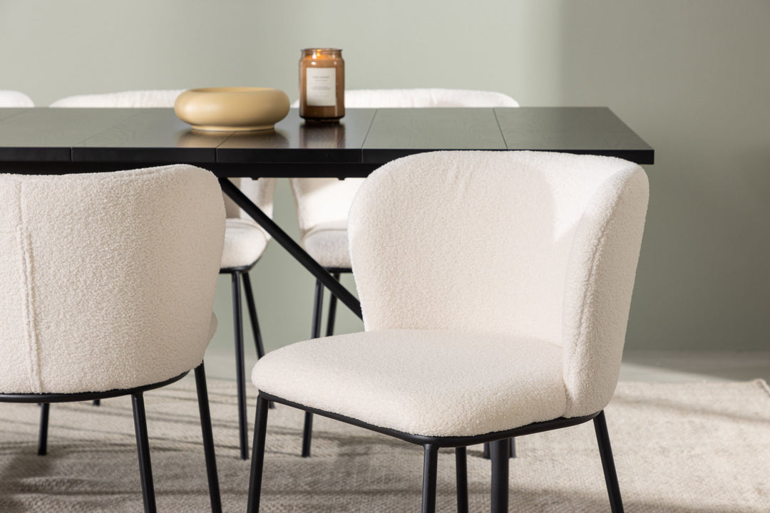 Venture Home Astrid Dining Table 200*75 - Matte black / Matte black MDF with veneer +Edina Dining Chair - Black / White Boucle _6