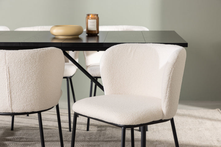 Venture Home Astrid Dining Table 200*75 - Matte black / Matte black MDF with veneer +Edina Dining Chair - Black / White Boucle _6