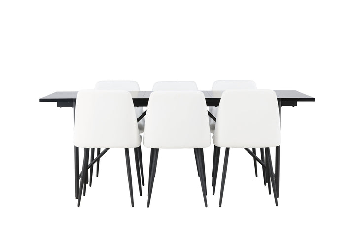 Venture Home Astrid Dining Table 200*75 - Matte black / Matte black MDF with veneer +Night Dining Chair - Black / White PU _6