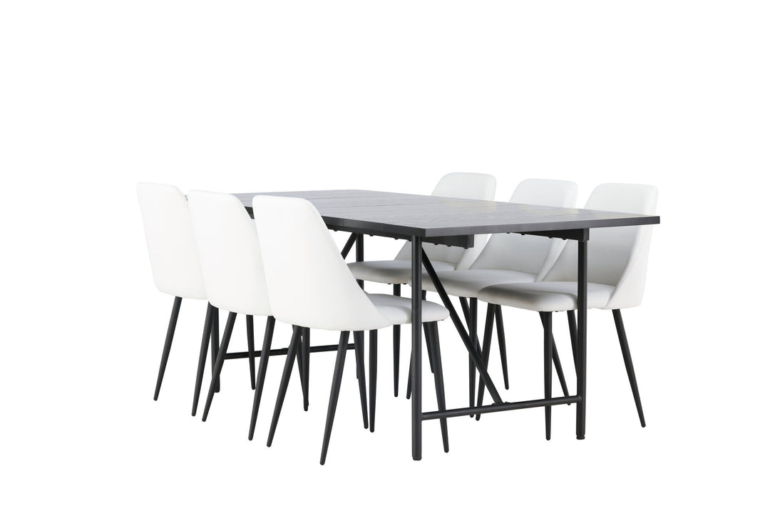 Venture Home Astrid Dining Table 200*75 - Matte black / Matte black MDF with veneer +Night Dining Chair - Black / White PU _6