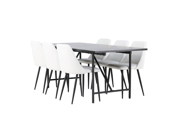 Venture Home Astrid Dining Table 200*75 - Matte black / Matte black MDF with veneer +Night Dining Chair - Black / White PU _6