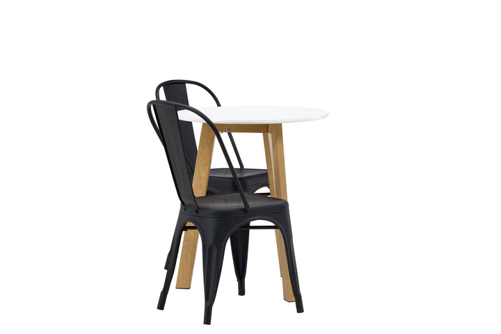 Venture Home Leonora Dining Table φ65 - Oaklook / White MDF +Tempe Dining Chair - Matte black / Metal _2