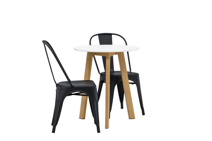 Venture Home Leonora Dining Table φ65 - Oaklook / White MDF +Tempe Dining Chair - Matte black / Metal _2