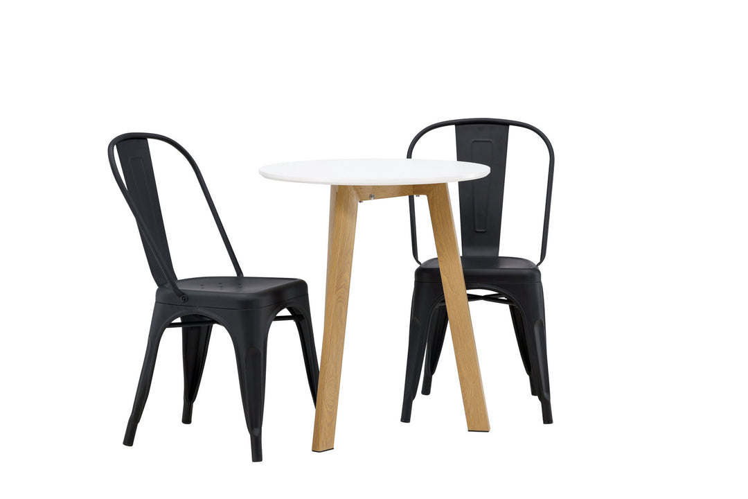 Venture Home Leonora Dining Table φ65 - Oaklook / White MDF +Tempe Dining Chair - Matte black / Metal _2