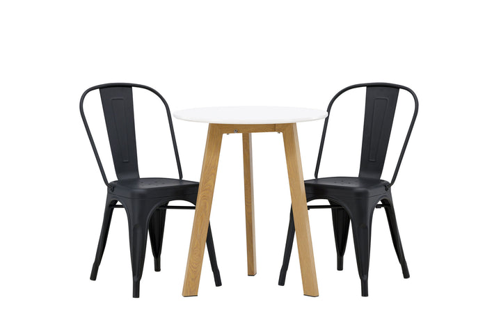 Venture Home Leonora Dining Table φ65 - Oaklook / White MDF +Tempe Dining Chair - Matte black / Metal _2