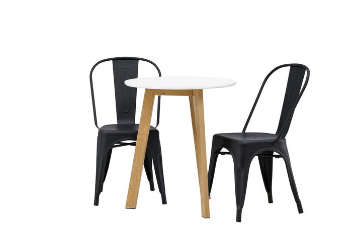 Venture Home Leonora Dining Table φ65 - Oaklook / White MDF +Tempe Dining Chair - Matte black / Metal _2