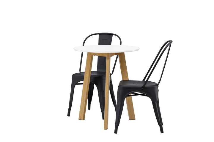 Venture Home Leonora Dining Table φ65 - Oaklook / White MDF +Tempe Dining Chair - Matte black / Metal _2