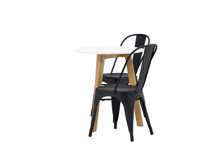 Venture Home Leonora Dining Table φ65 - Oaklook / White MDF +Tempe Dining Chair - Matte black / Metal _2