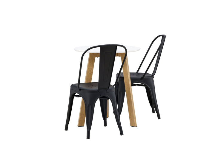 Venture Home Leonora Dining Table φ65 - Oaklook / White MDF +Tempe Dining Chair - Matte black / Metal _2