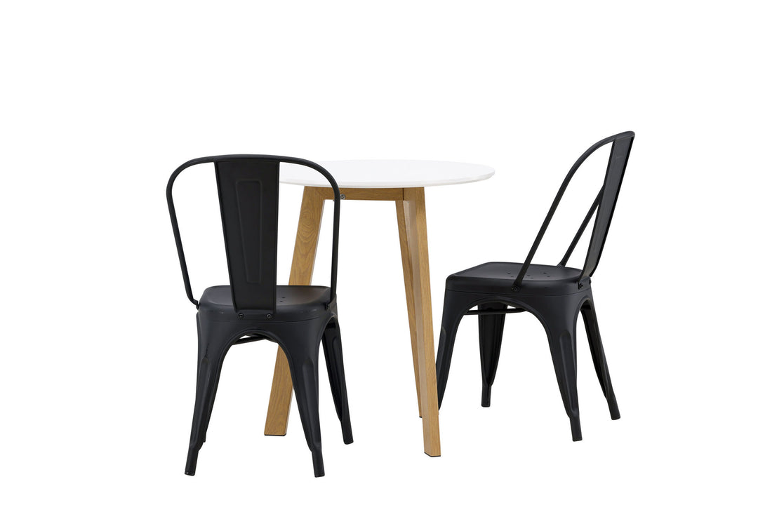 Venture Home Leonora Dining Table φ65 - Oaklook / White MDF +Tempe Dining Chair - Matte black / Metal _2