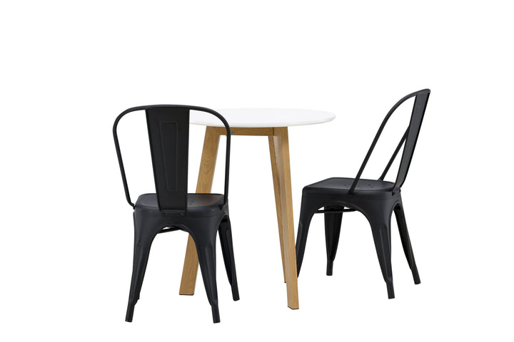 Venture Home Leonora Dining Table φ65 - Oaklook / White MDF +Tempe Dining Chair - Matte black / Metal _2