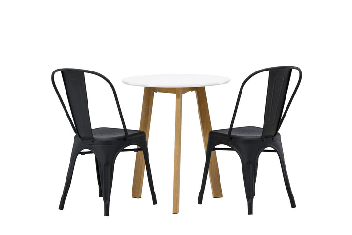 Venture Home Leonora Dining Table φ65 - Oaklook / White MDF +Tempe Dining Chair - Matte black / Metal _2
