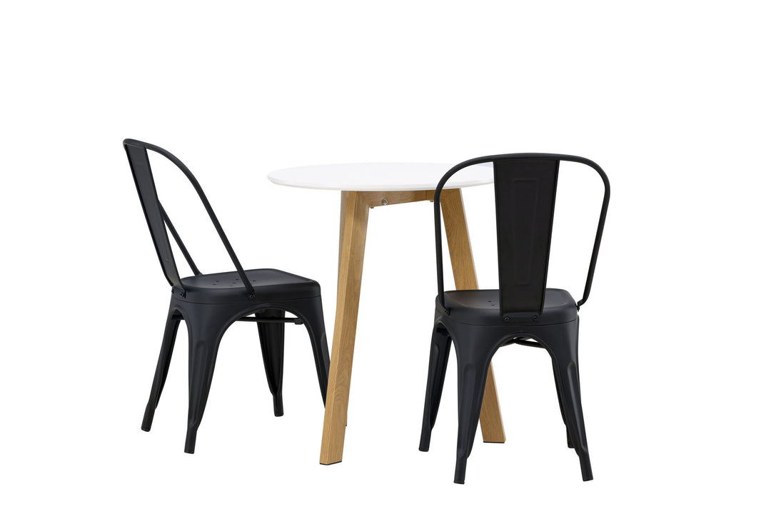 Venture Home Leonora Dining Table φ65 - Oaklook / White MDF +Tempe Dining Chair - Matte black / Metal _2