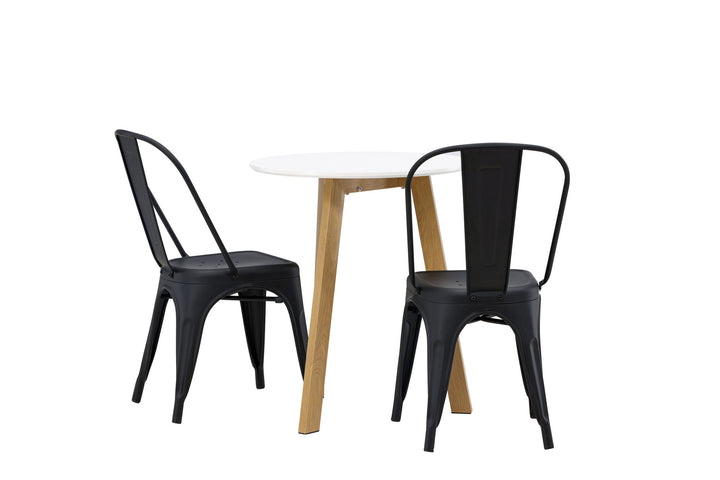 Venture Home Leonora Dining Table φ65 - Oaklook / White MDF +Tempe Dining Chair - Matte black / Metal _2