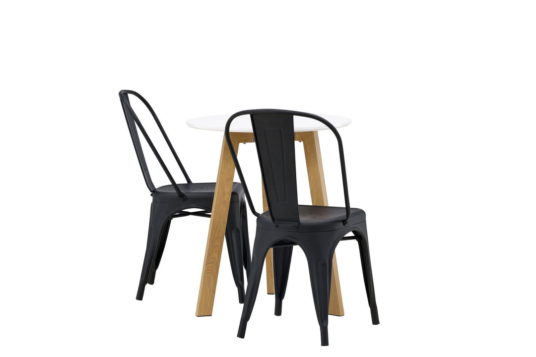Venture Home Leonora Dining Table φ65 - Oaklook / White MDF +Tempe Dining Chair - Matte black / Metal _2