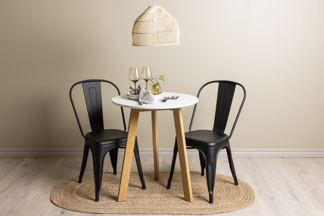 Venture Home Leonora Dining Table φ65 - Oaklook / White MDF +Tempe Dining Chair - Matte black / Metal _2