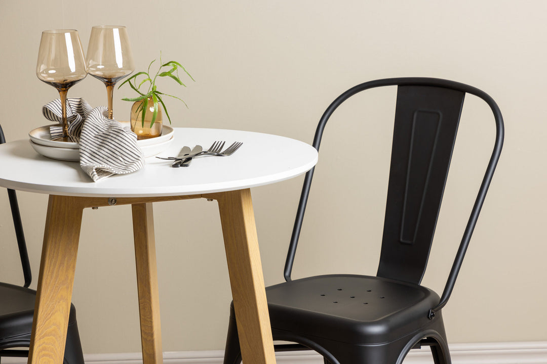 Venture Home Leonora Dining Table φ65 - Oaklook / White MDF +Tempe Dining Chair - Matte black / Metal _2