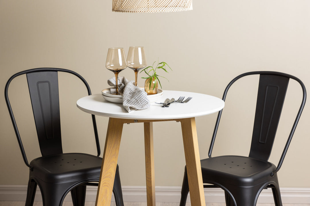 Venture Home Leonora Dining Table φ65 - Oaklook / White MDF +Tempe Dining Chair - Matte black / Metal _2