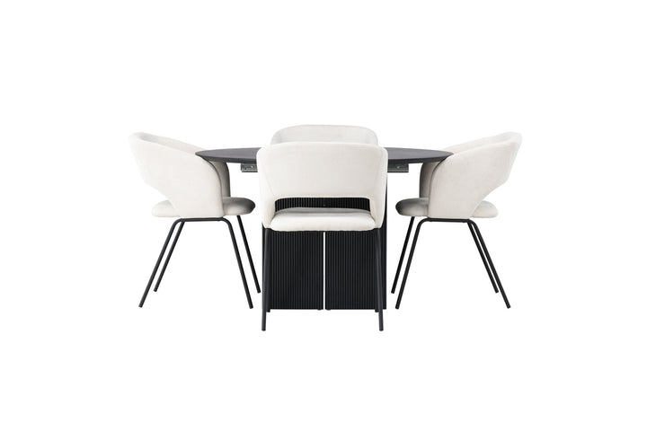 Venture Home Matilda Dining Table φ130 - Black / Black MDF with veneer +Day Dining Chair - Matte black / White Linen _4