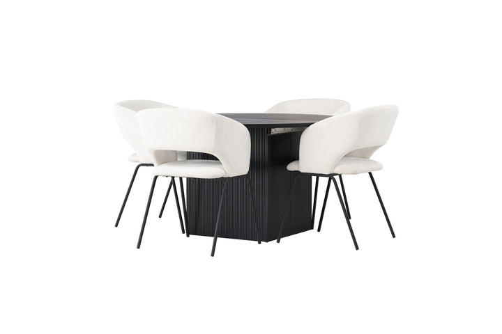 Venture Home Matilda Dining Table φ130 - Black / Black MDF with veneer +Day Dining Chair - Matte black / White Linen _4