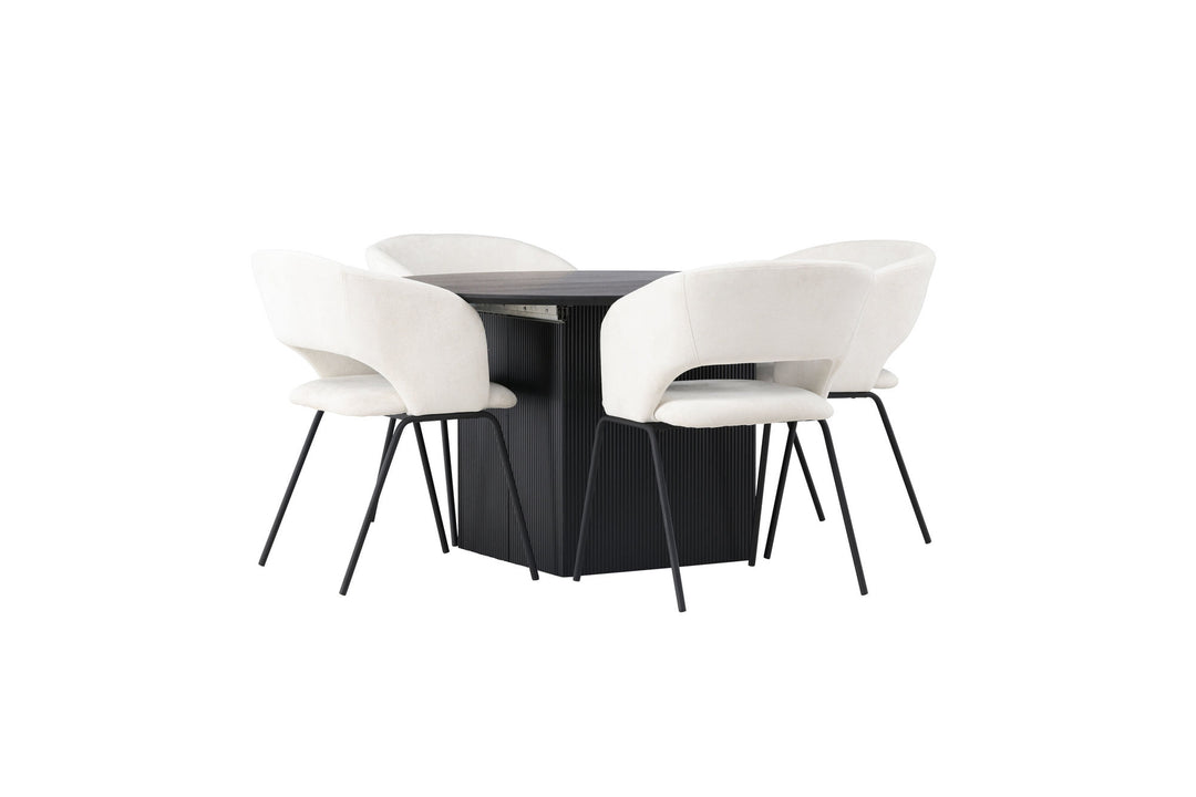 Venture Home Matilda Dining Table φ130 - Black / Black MDF with veneer +Day Dining Chair - Matte black / White Linen _4