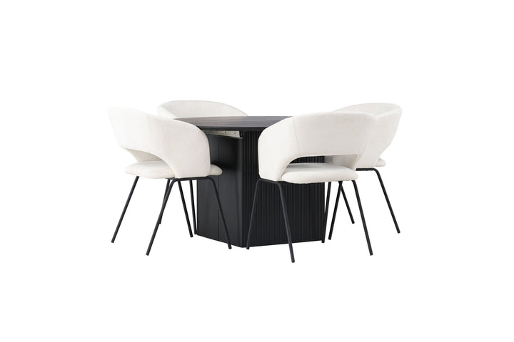 Venture Home Matilda Dining Table φ130 - Black / Black MDF with veneer +Day Dining Chair - Matte black / White Linen _4