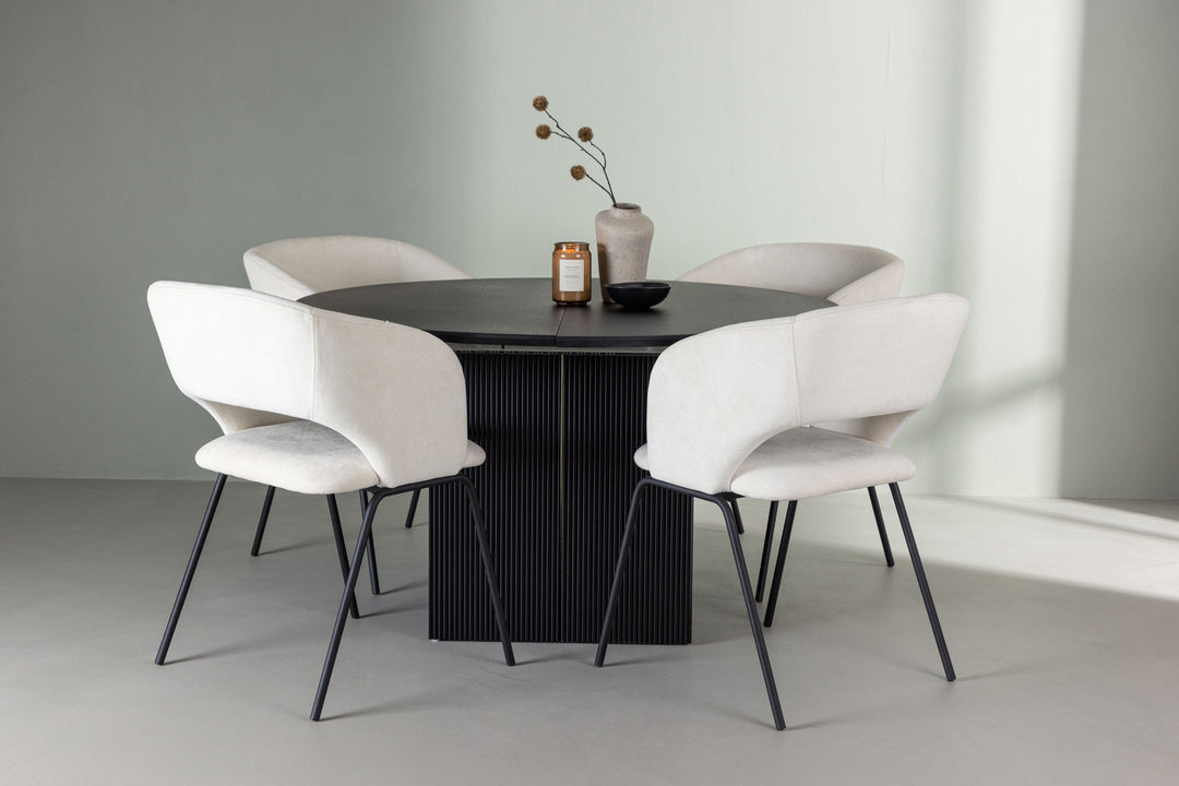 Venture Home Matilda Dining Table φ130 - Black / Black MDF with veneer +Day Dining Chair - Matte black / White Linen _4