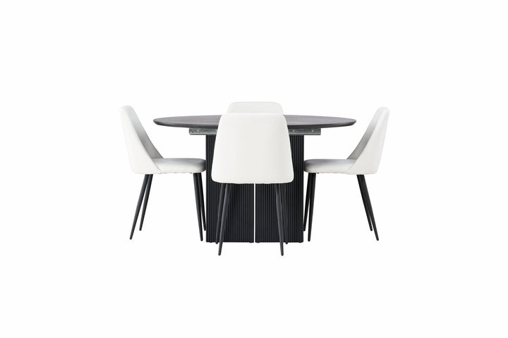 Venture Home Matilda Dining Table φ130 - Black / Black MDF with veneer +Night Dining Chair - Black / White PU _4