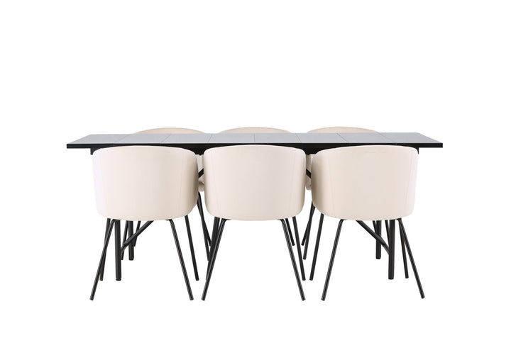 Venture Home Astrid Dining Table 200*75 - Matte black / Matte black MDF with veneer +Berit Chair - Black / Beige Velvet _6