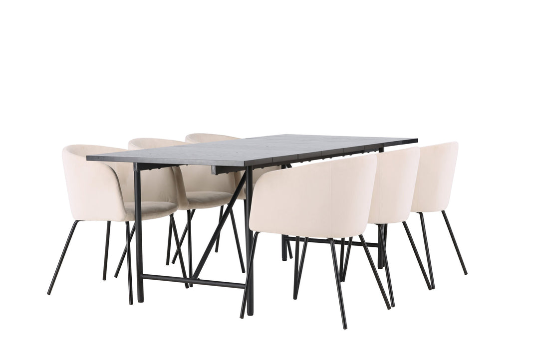Venture Home Astrid Dining Table 200*75 - Matte black / Matte black MDF with veneer +Berit Chair - Black / Beige Velvet _6