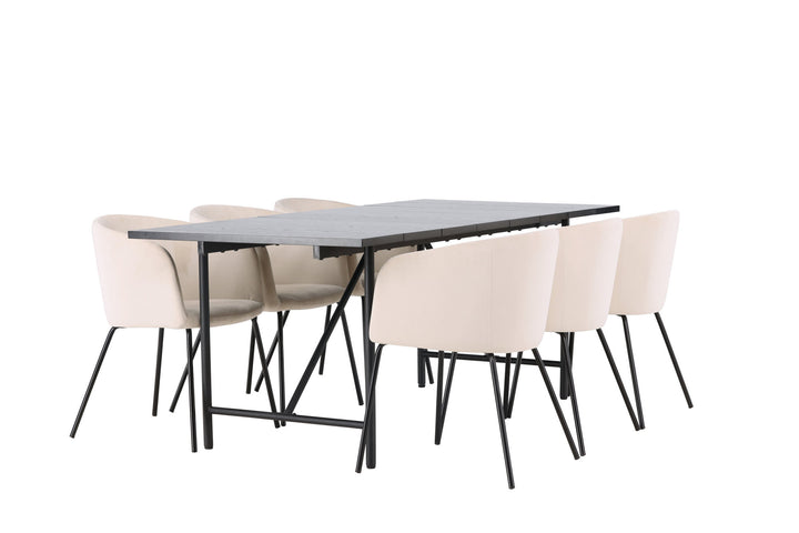 Venture Home Astrid Dining Table 200*75 - Matte black / Matte black MDF with veneer +Berit Chair - Black / Beige Velvet _6