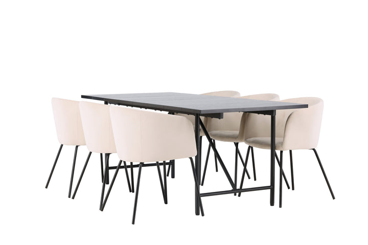 Venture Home Astrid Dining Table 200*75 - Matte black / Matte black MDF with veneer +Berit Chair - Black / Beige Velvet _6