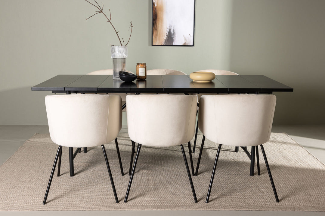 Venture Home Astrid Dining Table 200*75 - Matte black / Matte black MDF with veneer +Berit Chair - Black / Beige Velvet _6