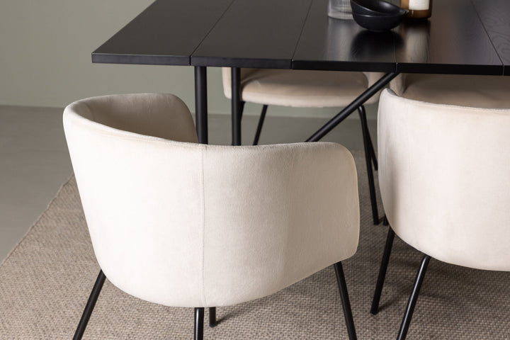Venture Home Astrid Dining Table 200*75 - Matte black / Matte black MDF with veneer +Berit Chair - Black / Beige Velvet _6
