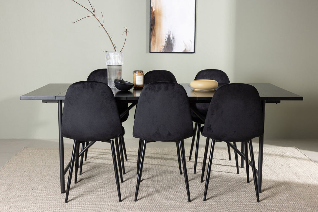Venture Home Astrid Dining Table 200*75 - Matte black / Matte black MDF with veneer +Polar Dining Chair - Black legs / Black Velvet _6