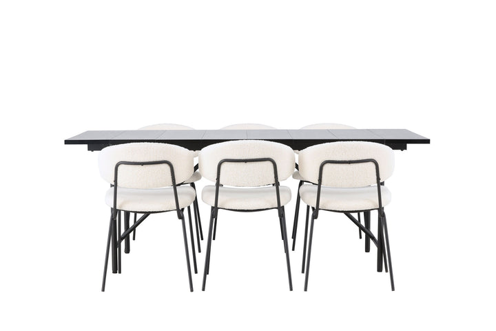 Venture Home Astrid Dining Table 200*75 - Matte black / Matte black MDF with veneer +Chico Dining Chair - Black / White Boucle _6