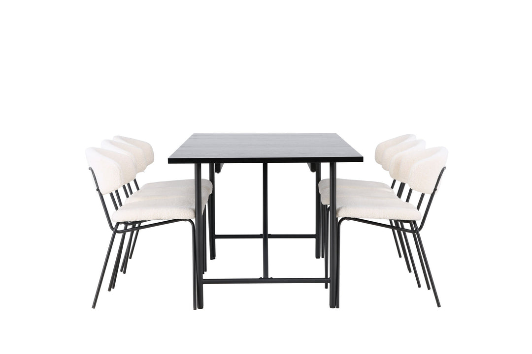 Venture Home Astrid Dining Table 200*75 - Matte black / Matte black MDF with veneer +Chico Dining Chair - Black / White Boucle _6