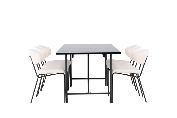 Venture Home Astrid Dining Table 200*75 - Matte black / Matte black MDF with veneer +Chico Dining Chair - Black / White Boucle _6