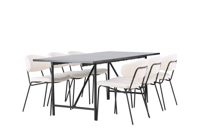 Venture Home Astrid Dining Table 200*75 - Matte black / Matte black MDF with veneer +Chico Dining Chair - Black / White Boucle _6