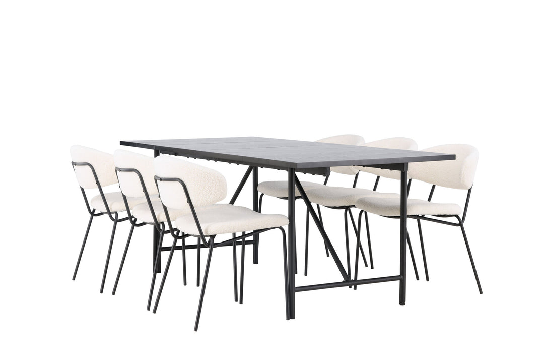 Venture Home Astrid Dining Table 200*75 - Matte black / Matte black MDF with veneer +Chico Dining Chair - Black / White Boucle _6