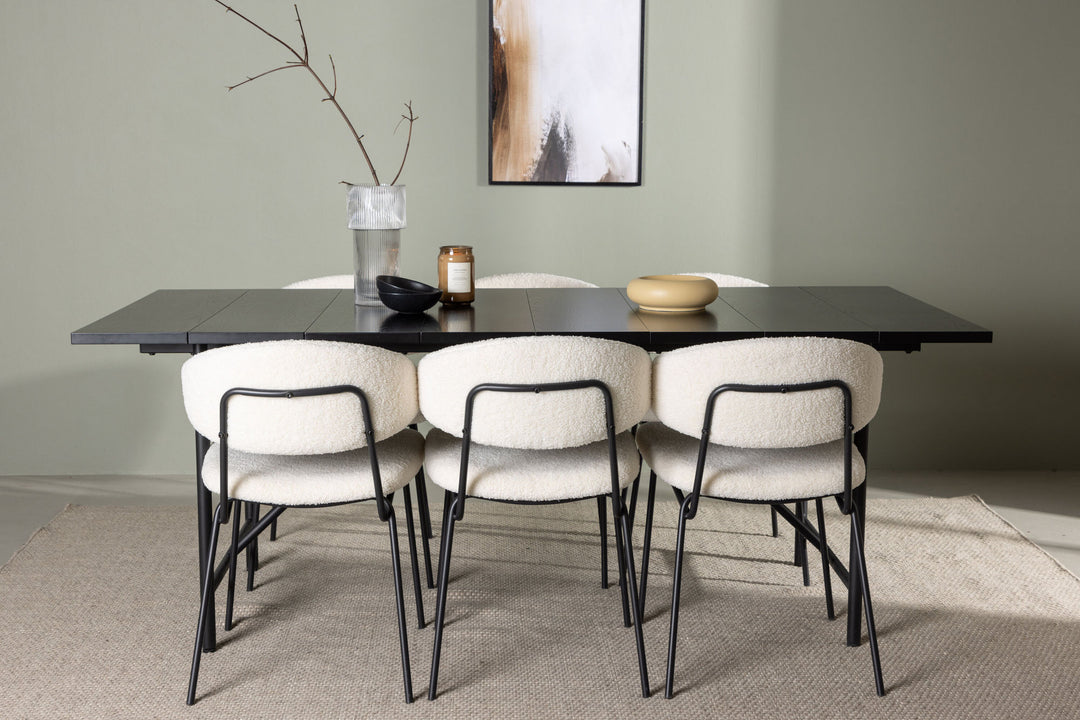 Venture Home Astrid Dining Table 200*75 - Matte black / Matte black MDF with veneer +Chico Dining Chair - Black / White Boucle _6