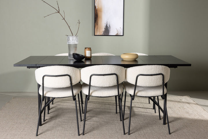 Venture Home Astrid Dining Table 200*75 - Matte black / Matte black MDF with veneer +Chico Dining Chair - Black / White Boucle _6