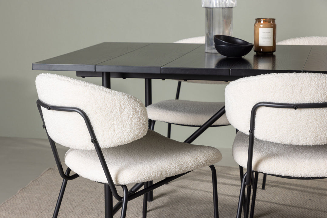 Venture Home Astrid Dining Table 200*75 - Matte black / Matte black MDF with veneer +Chico Dining Chair - Black / White Boucle _6