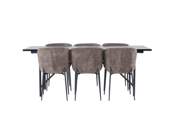 Venture Home Astrid Dining Table 200*75 - Matte black / Matte black MDF with veneer +Modesto Dining Chair - Grey / Smoked Black Boucle _6